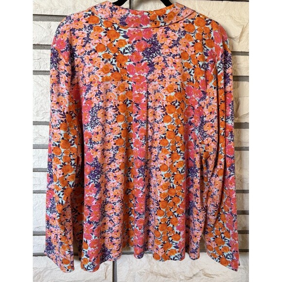 Isaac Mizrahi Live XL Floral Button Front Blouse Long Sleeve Cotton Spandex Top - Picture 7 of 8